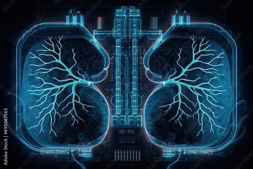 Aufkleber Artificial implant science concept with technological AI lungs on the circuit board.