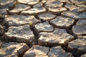 Macro shot cracked ground from the heat. Concept: abnormal heat, save the planet, Global Warming