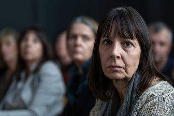 Fototapeta premium Upset Group. Woman Showing Signs of Upset During Serious Adult Group Therapy Session