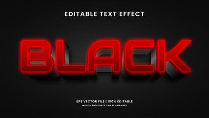 Red neon cinema black 3d editable text effect