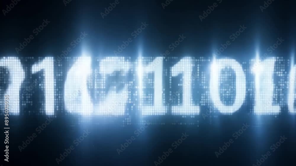 Poster A digital display shows the binary code in white light against a dark background.