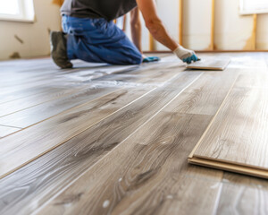 Professional photo of a vinyl flooring being placed into the living room floor