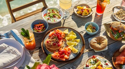 A beautiful table spread with delicious food and drinks. Perfect for a summer brunch or lunch.