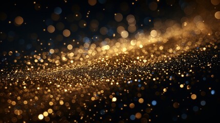Obraz premium A captivating golden glitter sparkle texture on a modern black background, perfect for adding a touch of elegance and glamour to a wide range of creative projects and designs.
