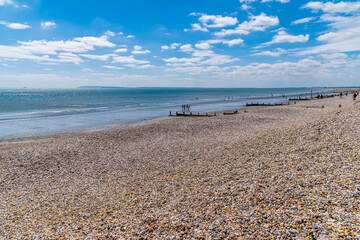 A view out to sea from the beach at Pagham, Sussex in summertime