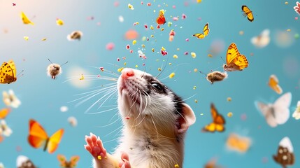 Heartwarming Illustration of a Ferret with Colorful Butterflies