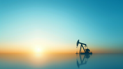 Oil pump working in an expansive oil field under a clear blue sky