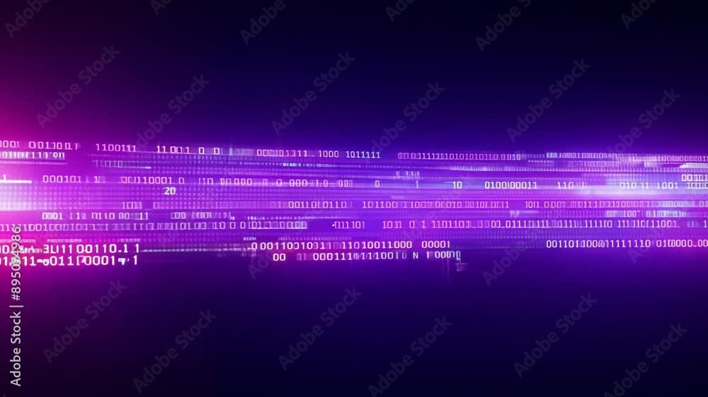 Leinwandbilder A dark blue background with streaks of blue and teal digital binary code, moving from left to right.
