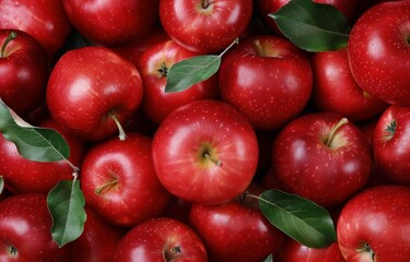 Red Apples With Green Leaves