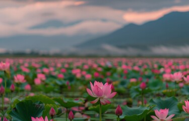 Obraz premium Pink Lotus Field at Dawn