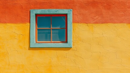On the freshly painted wall of a house there is a single closed window. Illustration for cover, card, postcard, interior design, banner, poster, brochure or presentation.
