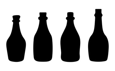 Four champagne bottles are shown in silhouette against a white background.