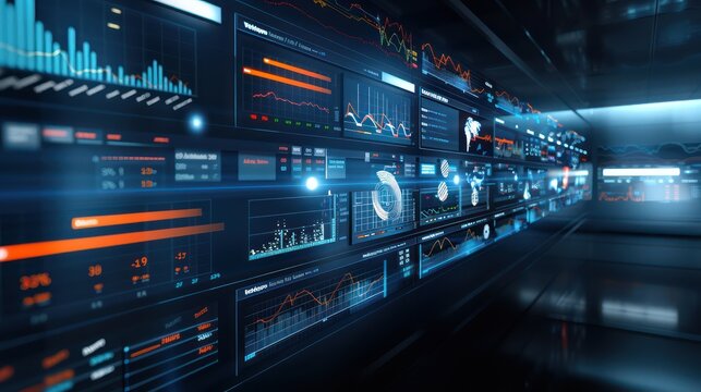 interactive digital display for economic impact analysis, showing statistical data and predictive models for policy decisions and market reactions