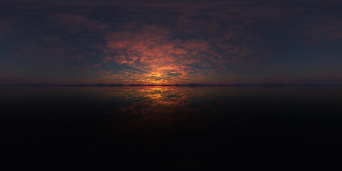 Aerial 360 VR Panorama of Mountain Landscape Nature Background. Sunset