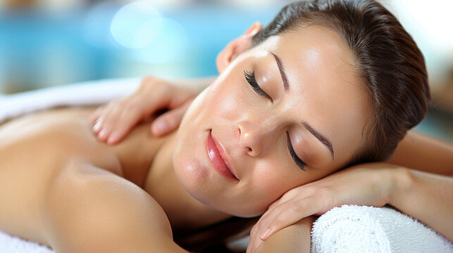 Girl doing massage in massage parlor and spa with oils, muscle relaxation