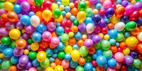 Obraz premium A Colorful Cluster of Balloons, Top View, Close-up, Birthday Party, Balloons, Decorations, Festive