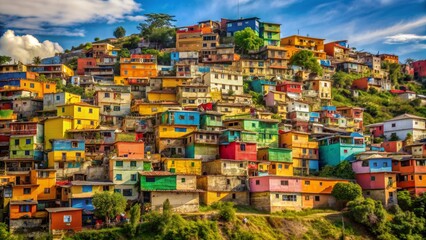 A Colorful Hillside Village in Colombia, Digital Painting, Vibrant Houses, Latin America, Architecture, Landscape, Travel