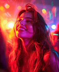 Obraz premium Woman Smiling at Nightclub