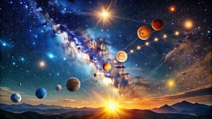 Celestial Alignment A Starry Night Sky with Planets and Mountains, space , planets , galaxy , sky