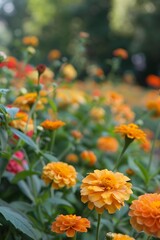 Orange Zinnia Flowers in a Garden