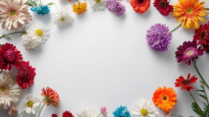 Colorful Flowers Border on White Background