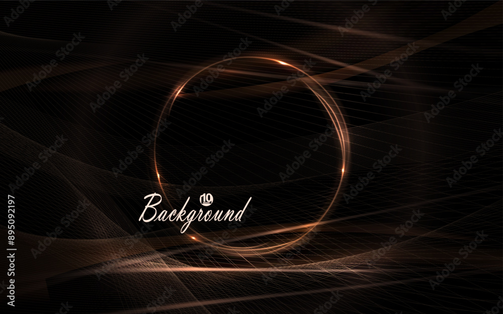 Wall mural composition with a wavy mesh pattern and a round frame.