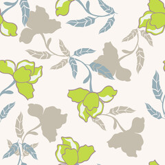Seamless winter floral pattern with branches and berries. Pastel palette white background.