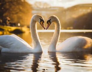 Art Romantic animals swan couple. Art love couple of swans