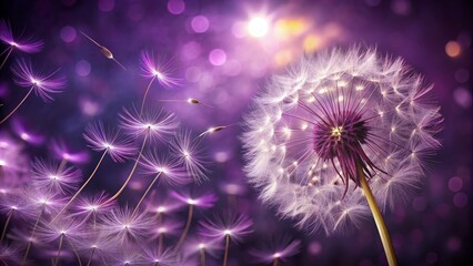 Dandelion Wishes on a Purple Bokeh, dandelion, wishes, purple, bokeh