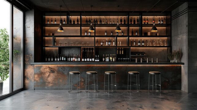 Bar counter with loft interior background