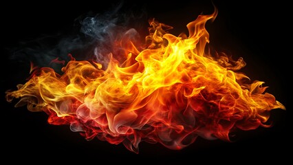 Fiery Abstract with Smoke, Orange and Red Flames on a Black Background, fire, flame, smoke, abstract, background