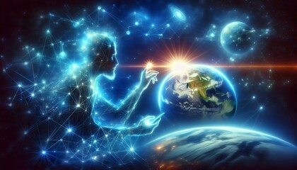 Obraz premium Digital Cosmos: AI Entity Shaping the Universe