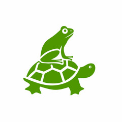 frog on a turtle shell. Icon Vector flat design style illustration.