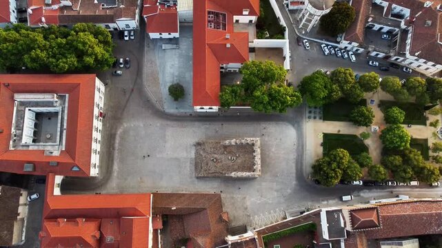 &Eacute;vora, Portugal. June 4, 2024. A stunning aerial view of the Roman Temple in &Eacute;vora, Portugal. This ancient landmark, also known as the Temple of Diana, is captured beautifully with its historic column