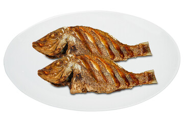 fried fish, Fried Shary Fish,  Fried fish on a plate on a White  background