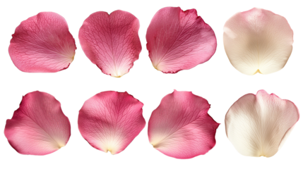 Rose petals collection on transparent background.
