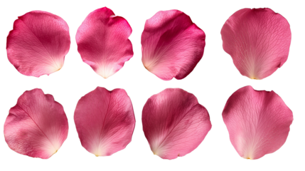 Rose petals collection on transparent background.