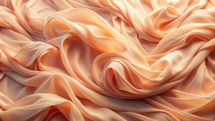 Fototapeta premium Peachy Fabric Draped in Soft Waves, Close Up , Photography , Fabric , Texture , Peach , Draped