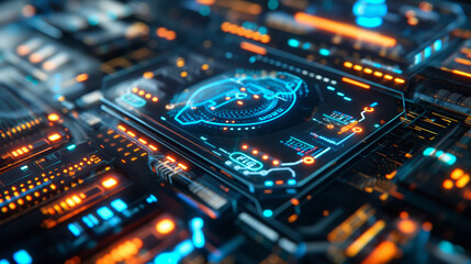 Fototapeta premium Vibrant Futuristic Interface with Glowing Blue and Orange Elements