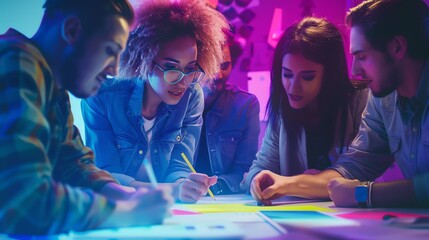 A group of young professionals are working together in a creative and collaborative environment.