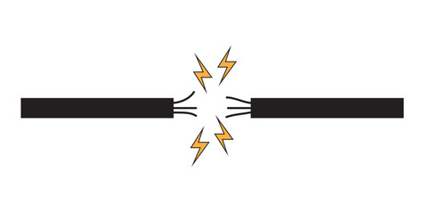 Short circuit with sparks vector icon isolated on white background, electricity caution symbol, short circuit flat illustration