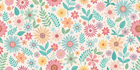 Whimsical Watercolor Floral Seamless Pattern - Pastel Flowers and Leaves, Watercolor, Floral, Seamless, Pattern, floral pattern, pastel flowers