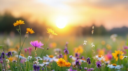 Fototapeta premium Sunset Over Wildflowers