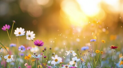Fototapeta premium Wildflowers Blooming in Golden Sunlight