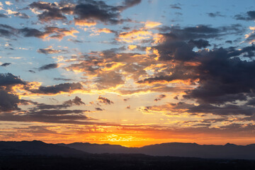 Colorful sunrise behind the San Gabriel Mountains in Los Angeles California.  Photo taken in the hills above Chatsworth in the San Fernando Valley.