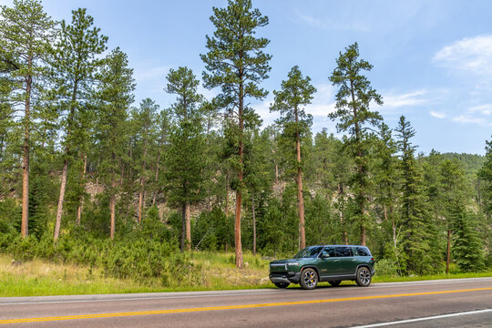Electric Vehicle Road Trip - Rivian R1S on a Scenic Drive Through Custer State Park South Dakota