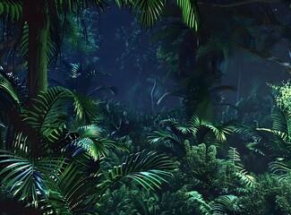 Tropical Jungle Night Scene Illustration