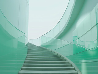 Modern staircase with green glass