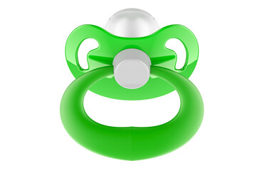 Green Baby Pacifier, baby dummy. 3D rendering isolated on transparent background