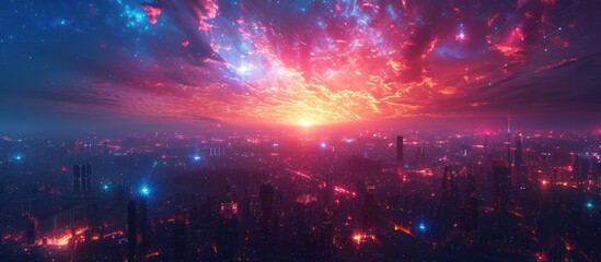 Fototapeta premium Cityscape with Pink and Blue Sky at Sunset